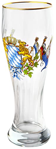 Sannys Das bayerische Weißbierglas mit Bayernwappen und Goldrand - klar - Weizenbierglas (2 Stück) von Sannys