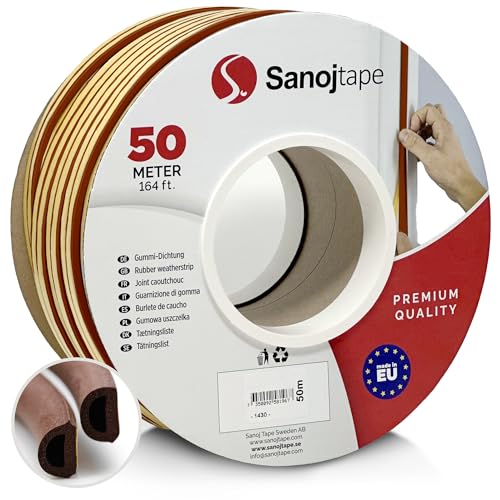 Sanojtape Dichtungsband D-Profil Braun 50 Meter Selbstklebende EPDM-Gummidichtung Ideal Dämmung Isolierung Fenstern Türen von Sanojtape
