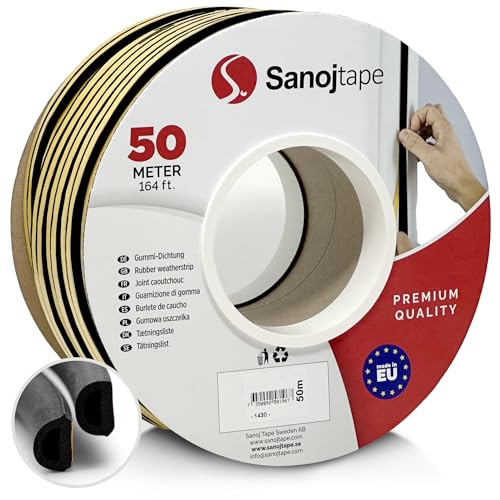 Sanojtape Dichtungsband D-Profil Schwarz 50 Meter Selbstklebende EPDM-Gummidichtung Ideal Dämmung Isolierung Fenstern Türen von Sanojtape