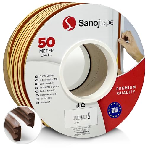 Sanojtape Dichtungsband E-Profil Braun 50 Meter Selbstklebende EPDM-Gummidichtung Ideal Dämmung Isolierung Fenstern Türen von Sanojtape