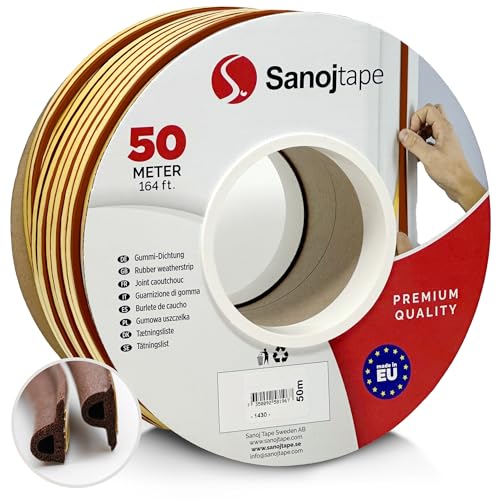 Sanojtape Dichtungsband P-Profil Braun 50 Meter Selbstklebende EPDM-Gummidichtung Ideal Dämmung Isolierung Fenstern Türen von Sanojtape