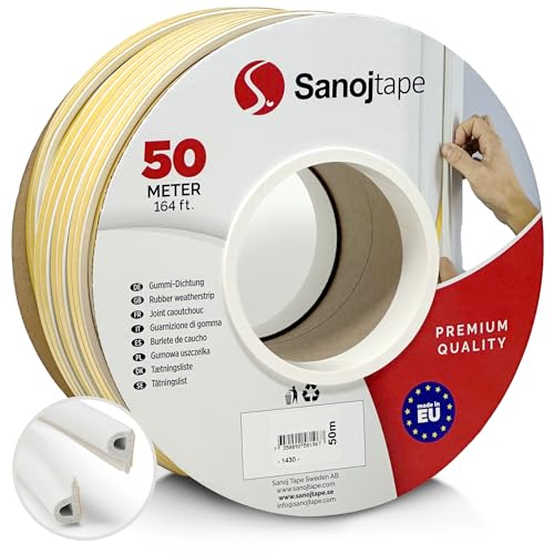 Sanojtape Dichtungsband P-Profil Weiß 50 Meter Selbstklebende EPDM-Gummidichtung Ideal Dämmung Isolierung Fenstern Türen von Sanojtape
