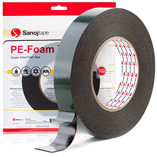 Sanojtape Doppelseitiges Klebeband Extra Stark Schwarz 25mm x 10m Universal Montageband 1mm Dicke Schaumstoff Karosseriekleber Tape Starker Kleber von Sanojtape