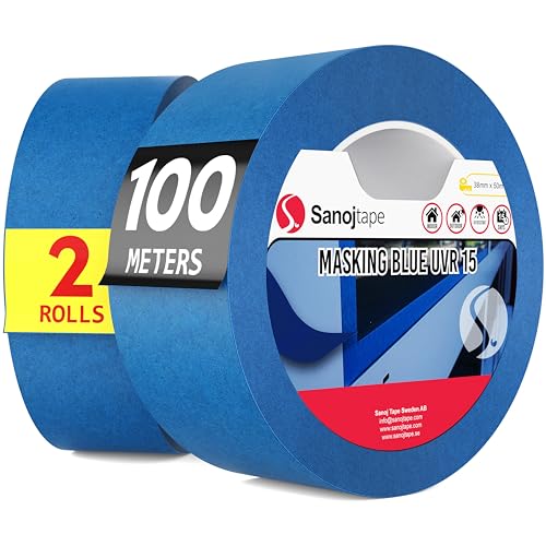 Sanojtape Pro Blau Malerkrepp Abklebeband 38mm x 50m (2er Pack) UV-Beständig Für Innen und Außen Malerband von Sanojtape