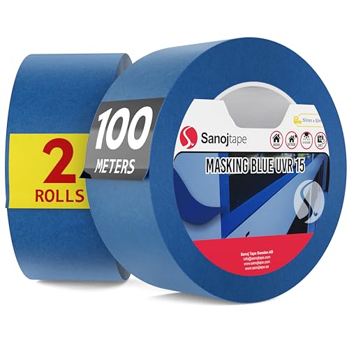 Sanojtape Pro Blau Malerkrepp Abklebeband 50mm x 50m (2er Pack) UV-Beständig Für Innen und Außen Malerband von Sanojtape