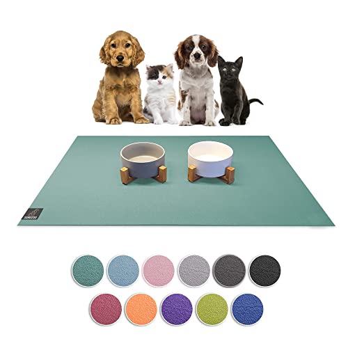 SanoZoo® Napfunterlage - Öko-TEX - Made in Germany - rutschfeste Futtermatte für Hunde & Katzen Set 40x60 + 60x90cm Petrol, wasserfest von SanoZoo