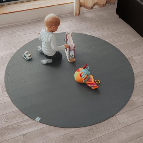 Sanosoft® Krabbelmatte Rund Made in Germany, Öko-Tex Anti-Rutsch Krabbelunterlage (120cm Rund, Grau) von Sanosoft