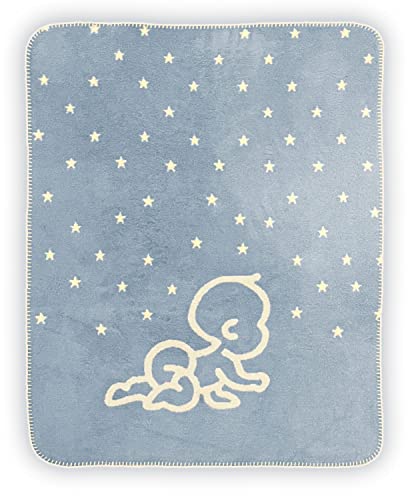 Sanosoft Kuscheldecke für Babys 75x100cm - Made in Germany - Öko-Tex 100 Baumwoll Babydecke (Blau/Creme) von Sanosoft