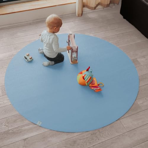 Sanosoft runde Krabbelmatte |Made in Germany| Öko-Tex rutschfeste Krabbelunterlage Hellblau 180 cm von Sanosoft