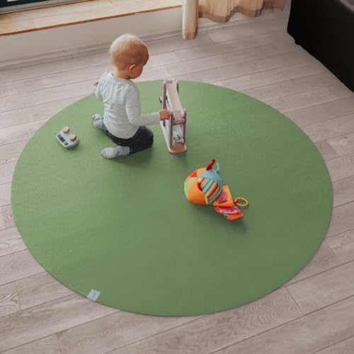Sanosoft Runde Krabbelmatte Made in Germany - Öko-Tex 100 Olivgrün 120 cm von Sanosoft