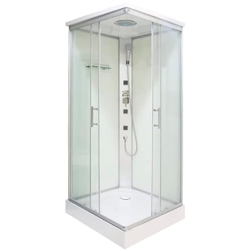 Komplettduschkabine Dusche TC05 80 x 80 x 210 cm, Eckeinstieg mit Schiebetüren, Sicherheitsglas, Mit Kopf- und Handbrause, Massagedüsen, Mit Duschwanne, Duschkabine komplett von Sanotechnik