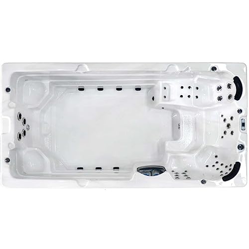 Sanotechnik Outdoor Schwimm Whirlpool Menorca - inkl. Abdeckung - Außenmaß: 450 x 228 x 131 cm - Mit Gegenstromanlage, LED Beleuchtung, Wasserfall, LED Beleuchtung, Soundsystem, 63 Massagedüsen von Sanotechnik