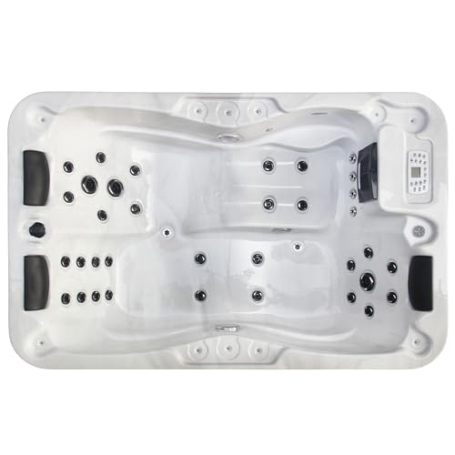 Outdoor Whirlpool Modena Weiß - Mit Abdeckung - Abmessung: 205 x 130 x 70 cm, 35 Massagedüsen, LED Beleuchtung, Radio, Lautsprecher, Bluetooth, Whirlpool für 3 Personen von Sanotechnik