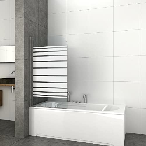 Sanotechnik Duschwand für Badewanne Weiß - Badewannenaufsatz Kasai 75-76x130 cm, Duschtrennwand für Badewanne, Glas Duschabtrennung Weiß, Duschabtrennung mit einem eleganten Streifenmuster von Sanotechnik