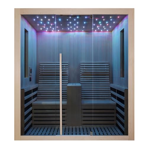 Sanotechnik Infrarotkabine Carbon?2 – 2?Personen Infrarotsauna 180×150×195?cm | 14 Carbon?Heizplatten (3.100?W), LED?Sternenhimmel, Bluetooth?Radio, 6?mm ESG?Glas – Art.Nr.?F10180 von Sanotechnik