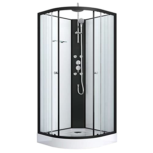 Sanotechnik Komplettduschkabine Schwarz Dusche Reload - 90 x 90 x 225 cm - Mit Massagedüsen, Kopfbrause, Handbrause, Aluminium Profil in Schwarz, Komplettset, Mit Duschwanne, Duschkabine komplett von Sanotechnik