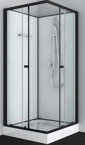 Sanotechnik Komplettduschkabine Uni?2 Schwarz 90×90×203?cm – All?in?One Komplettdusche | 4?mm ESG-Sicherheitsglas, Einhebelmischer, Handbrause, Eck?Schiebetür & Glasablage, PS15B von Sanotechnik