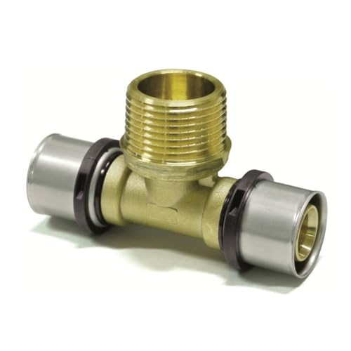 Sanpro 3 x Pressfitting T-Stück Außengewinde TH Kontur, Größe 32x3 - Gewinde 3/4' (Pressfitting) (Pack à 3 Stück) von Sanpro