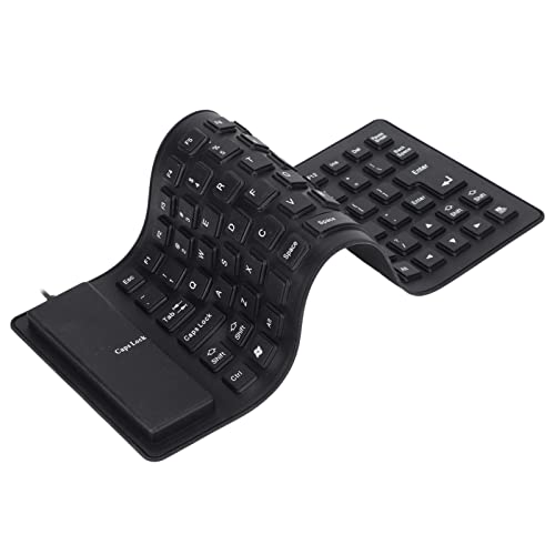 Aufrollbare Silikon-Tastatur, vollständig versiegelt, leise, weiche Tastatur, leicht, tragbar, USB-verkabelt, 85 Tasten, faltbar, wasserdicht, flexible Tastatur (schwarz) von Sanpyl