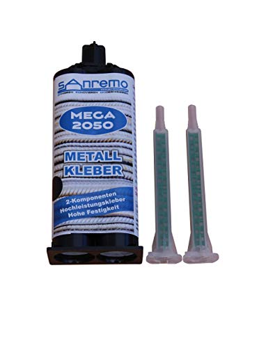 MEGA 2050 METALLKLEBER - schwarz - 50ml Kartusche + 2 Quadro Mischer von Sanremo