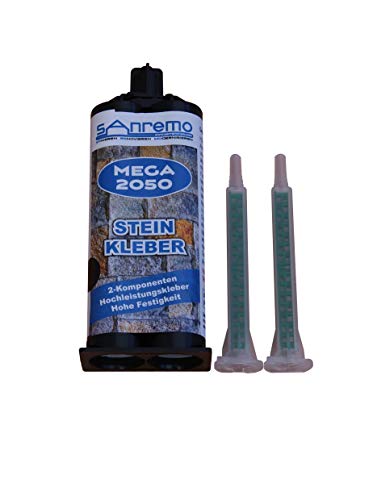 MEGA 2050 STEINKLEBER - schwarz - 50ml Kartusche + 2 Quadro Mischer von Sanremo