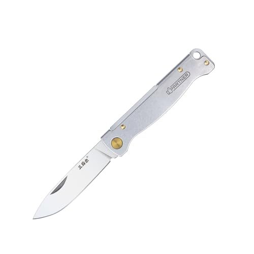 Sanrenmu Klappmesser mit Taschenclip Utility 74mm Länge 12C27 Stahl Klinge Leichtgewicht EDC Messer 3Cr13 Griff PT711 (Silber) von Sanrenmu
