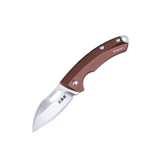 Sanrenmu Mini Faltmesser mit Taschenclip 4Cr15N Klinge 1.97" Länge EDC Messer Leichte Legierung Aluminium Griff (Braun) von Sanrenmu