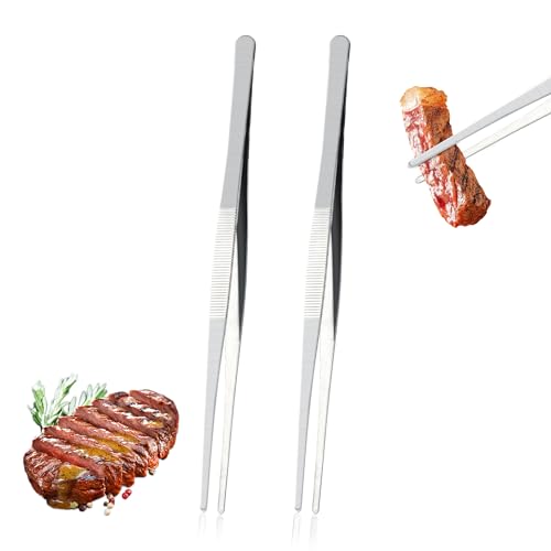 2 Stück Kochpinzette Edelstahl Pinzette Lang 30 cm Rutschfest und Leicht zu Reinigen Pinzette Küchen Grill Fleischpinzette von Sanrolax