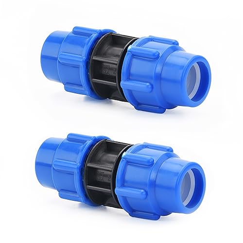 2 Stück PP-Fitting Verschraubung 25mm x 25mm Blau Kunstoff Hahn Klemmverbinder für PE Rohr 25mm Absperrhahn Trinkwasser Winkel für Innen-und Außenaufstellung von Sanrolax