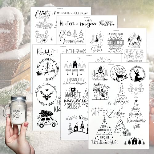 6 Stück Rub On Sticker Kerzentattoos Weihnachten Rub On Sticker Keraflott Weihnachten Rub On Folie Transferaufkleber Weihnachten DIY Deko Wasserschiebefolie für Fenster, Kerzen, Tassen, Teller von Sanrolax