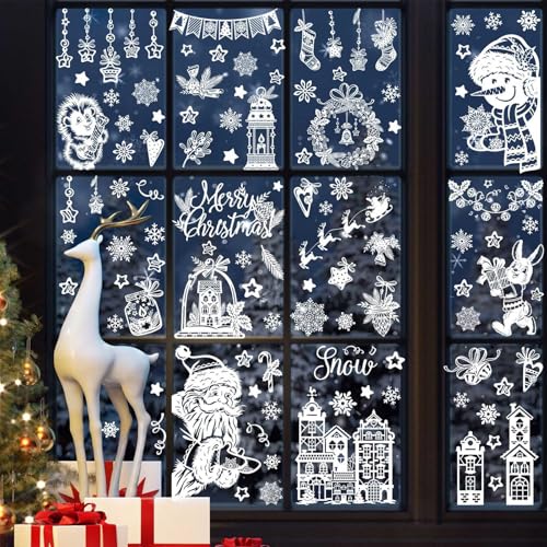 SansRealmL Fensterbilder Weihnachten - 9 Stück Weihnachtsdekoration für Fenster: Selbstklebende Weihnachtsaufkleber mit Weihnachtsmann und Schneemann, Winter-Fensterbilder für Kinderzimmer von SansRealmL