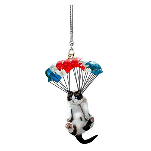 Sanshao Katzenauto hängendes Acryl-Ornament Schlüsselbund Katze mit Fallschirm,Cat Car Ornamente für Rückspiegel und Schultasche,Car Hanging Ornament Geschenk für Freund&Liebhaber (1pcs) von Sanshao