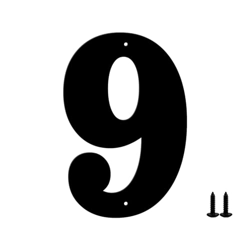 Hausnummern und Buchstaben aus Metall - wetterfeste schwarze Beschichtung, ideal zur Dekoration von Garten, Tür und Briefkasten, mit einfach zu montierendem Nagelset (10.16 cm, 9) von Sanshaoye