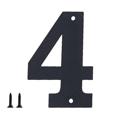 Hausnummern und Buchstaben aus Metall - wetterfeste schwarze Beschichtung, ideal zur Dekoration von Garten, Tür und Briefkasten, mit einfach zu montierendem Nagelset (12.7 cm, 4) von Sanshaoye