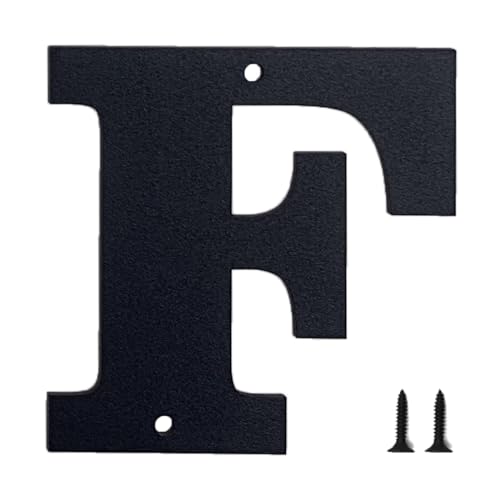 Hausnummern und Buchstaben aus Metall - wetterfeste schwarze Beschichtung, ideal zur Dekoration von Garten, Tür und Briefkasten, mit einfach zu montierendem Nagelset (12.7 cm, F) von Sanshaoye