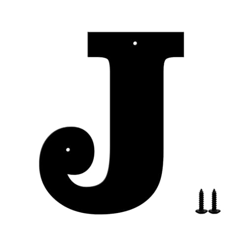 Hausnummern und Buchstaben aus Metall - wetterfeste schwarze Beschichtung, ideal zur Dekoration von Garten, Tür und Briefkasten, mit einfach zu montierendem Nagelset (12.7 cm, J) von Sanshaoye