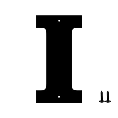 Hausnummern und Buchstaben aus Metall - wetterfeste schwarze Beschichtung, ideal zur Dekoration von Garten, Tür und Briefkasten, mit einfach zu montierendem Nagelset (15.24 cm, I) von Sanshaoye