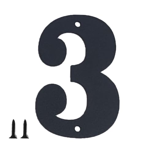 Hausnummern und Buchstaben aus Metall - wetterfeste schwarze Beschichtung, ideal zur Dekoration von Garten, Tür und Briefkasten, mit einfach zu montierendem Nagelset (17.78 cm, 3) von Sanshaoye