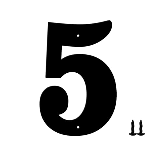 Hausnummern und Buchstaben aus Metall - wetterfeste schwarze Beschichtung, ideal zur Dekoration von Garten, Tür und Briefkasten, mit einfach zu montierendem Nagelset (20.32 cm, 5) von Sanshaoye