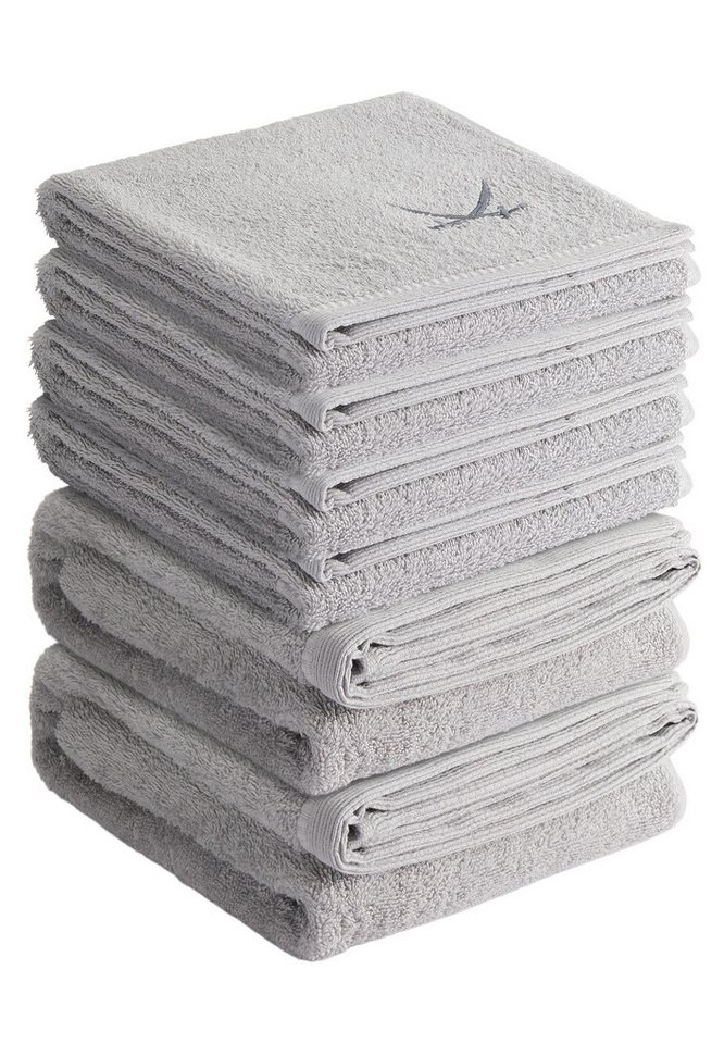 Sansibar Sylt Handtuch Set Classic 6-tlg, 100% Baumwolle, extra flauschig & saugstark, (6-St), pflegeleicht, trocknergeeignet, edle Stickerei, maritimes Design von Sansibar Sylt