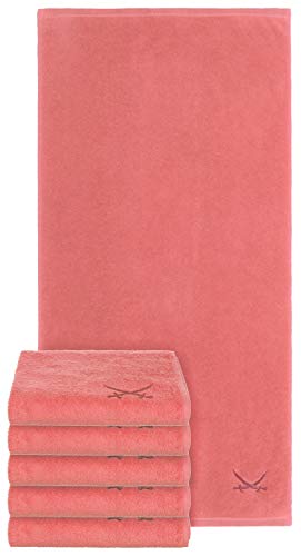 Sansibar 6er Set Handtuch 50x100 cm – Saugstarkes Frotteetuch aus 100 % Baumwolle – Oeko-TEX Zertifiziert – Sylt-Design mit gesticktem Säbel-Logo – Coral von Sansibar