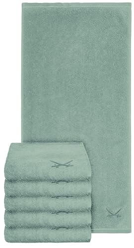 Sansibar 6er Set Handtuch 50x100 cm – Saugstarkes Frotteetuch aus 100 % Baumwolle – Oeko-TEX Zertifiziert – Sylt-Design mit gesticktem Säbel-Logo – Smaragd von Sansibar