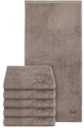 Sansibar 6er Set Handtuch 50x100 cm – Saugstarkes Frotteetuch aus 100 % Baumwolle – Oeko-TEX Zertifiziert – Sylt-Design mit gesticktem Säbel-Logo – Taupe von Sansibar