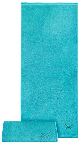 Sansibar 2er Set Badetuch 90x180 cm – saugstarkes Strandtuch/Saunatuch aus Baumwolle – Oeko-TEX zertifizierter Frottee – Sylt-Design mit gesticktem Säbel-Logo – Türkis Sansibar 2er Set Badetuch 90x180 cm – saugstarkes Strandtuch/Saunatuch aus Baumwolle – Oeko-TEX zertifizierter Frottee – Sylt-Design mit gesticktem Säbel-Logo – Türkis von Sansibar