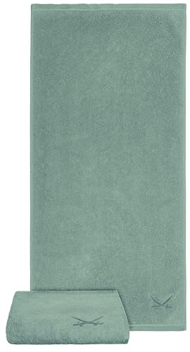 Sansibar 2er Set Badetuch 90x180 cm – saugstarkes Strandtuch/Saunatuch aus Baumwolle – Oeko-TEX zertifizierter Frottee – Sylt-Design mit gesticktem Säbel-Logo – Smaragd von Sansibar