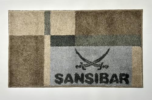 Sansibar Badteppich Cliff, Hoch-Flor 20 mm Sylt, Badematte, schnell trocknend, strapazierfähig, fußbodenheizungsgeeignet, Polyacryl, rutschhemmend beschichtet (Taupe, 55x65 cm) von Sansibar