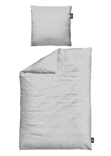 Sansibar Bettwäsche-Set Leo, 100% Baumwolle, stilvolles Leopardenmuster, pflegeleicht & hautfreundlich, in Grau oder Taupe, Größen 135x200 & 155x220 cm (Silber, ca. 80x80 / 135x200 cm) von Sansibar