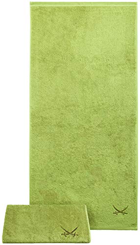 Sansibar Duschtuch 2er Set 70x140 cm 100% Baumwolle mit gesticktem Säbel Logo Badtuch Handtuch Grün von Sansibar