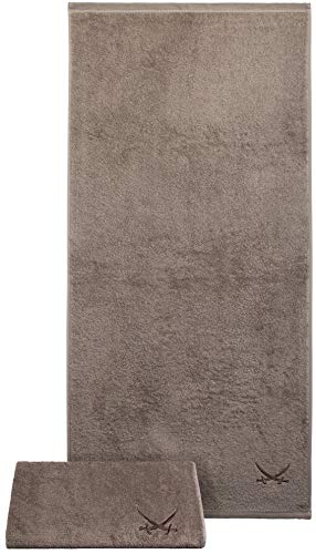 Sansibar Duschtuch 2er Set 70x140 cm 100% Baumwolle mit gesticktem Säbel Logo Badtuch Handtuch Taupe von Sansibar