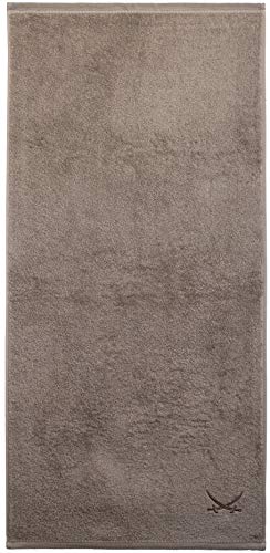 Sansibar Duschtuch 70x140 cm – Saugstarkes Badetuch aus 100 % Baumwolle – Oeko-TEX zertifizierter Frottee – Sylt-Design mit gesticktem Säbel-Logo – Taupe von Sansibar